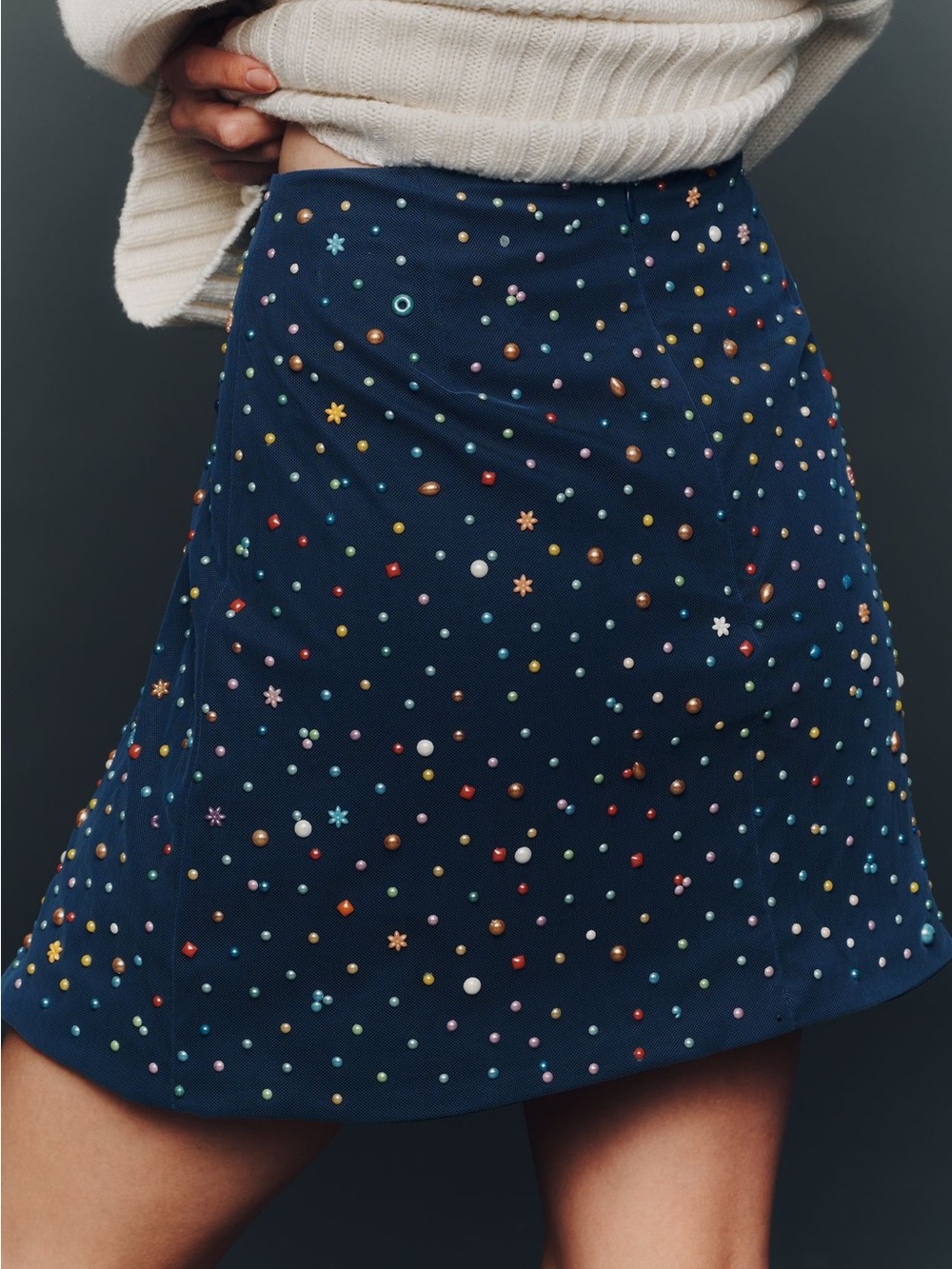 Anthro super cute Mini Skirt , NWT, S w/ zipper Multicolor Beads several missing